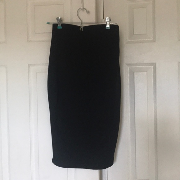 BLACK HIGH WAIST SLIP ON PENCIL SKIRT - Picture 2 of 5